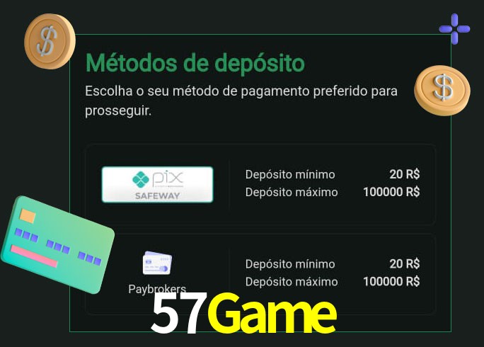 O cassino 57Game oferece uma grande variedade de métodos de pagamento